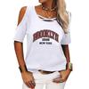 Летняя модная футболка с открытыми плечами и короткими рукавами с принтом для женщин, повседневная женская футболка с круглым вырезом