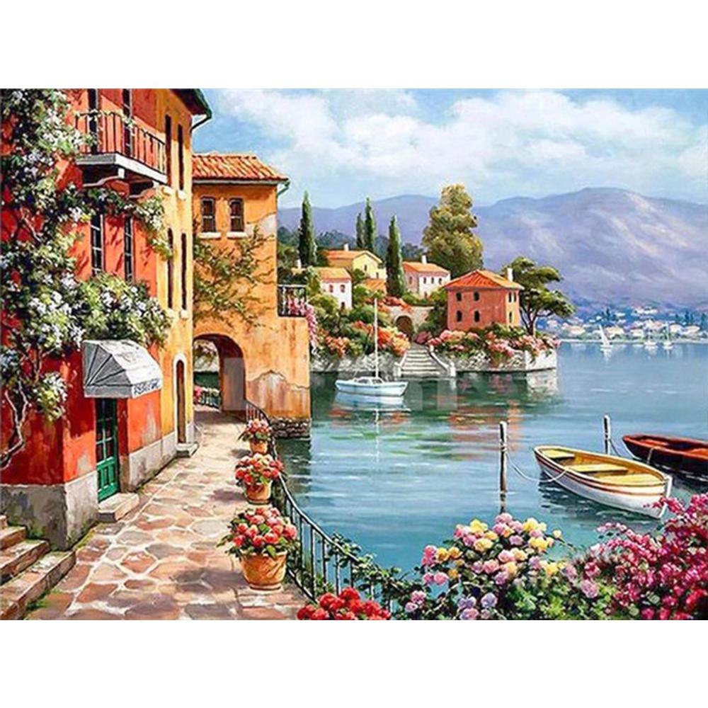 3D алмазная живопись город полный квадратный круглый дрель искусство горный хрусталь 5D DIY Алмазная вышивка пейзаж Приморский подарок ручной работы