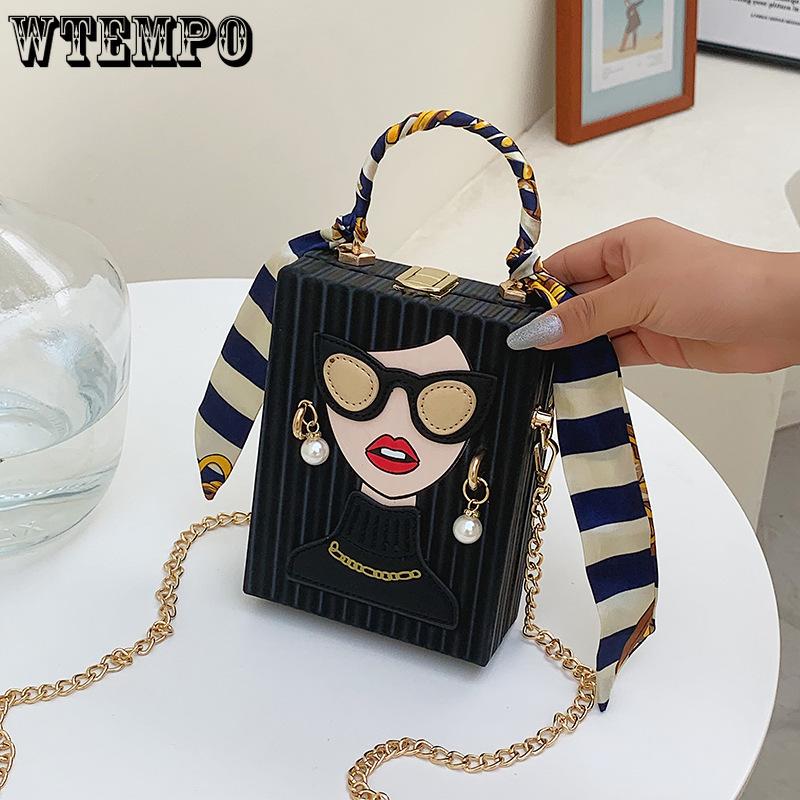 Сумка-коробка Креативная нишевая сумка для телефона с граффити Винтажная вечерняя сумочка Сумка для телефона с цепочкой