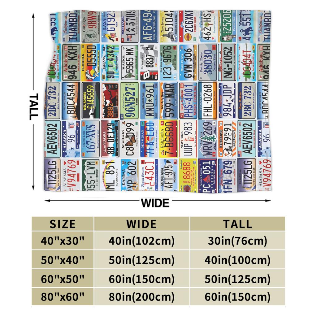 USA License Plates Soft Cozy Blankets Novelty Picnic Throw Blanket Bedroom Flannel Bedspread Sofa Bed Cover