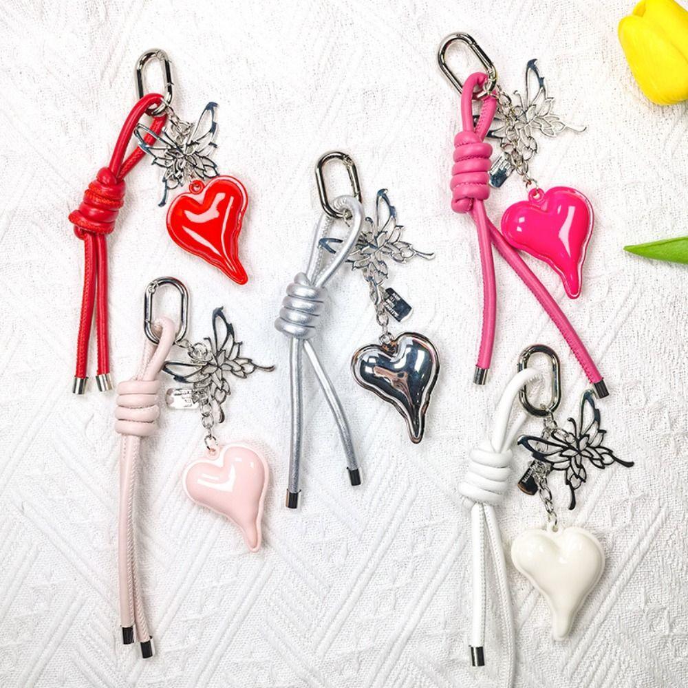 Butterfly Cartoon Girl Heart Keychain Anti-Lost Braided Rope Key Chain  Children Girl