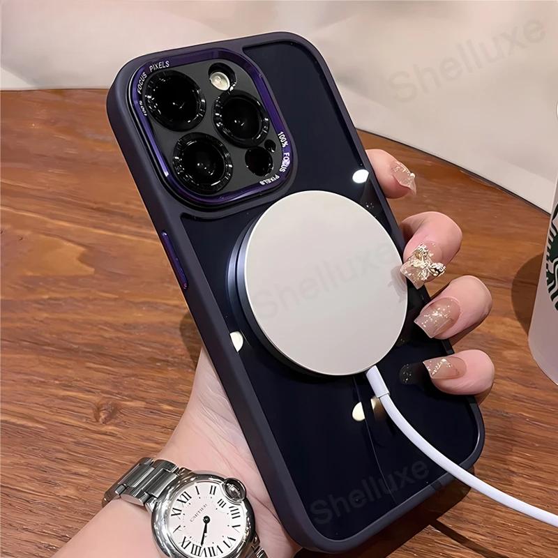 Роскошный магнитный металлический бампер Защитный чехол Shelluxe для IPhone 16 15 14 Plus 13 12 Pro Max Чехлы Полупрозрачная жесткая накладка для телефона