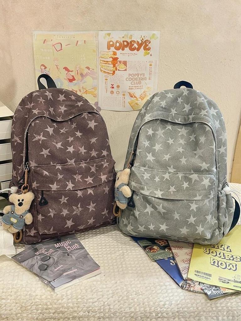 2025 Star Print Backpack for Female Students - Large Capacity, Lightweight, College & High School Schoolbag
