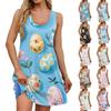 Women's Summer Casual Square Collar Easter Print Dress Sleeveless Dress With Pockets
