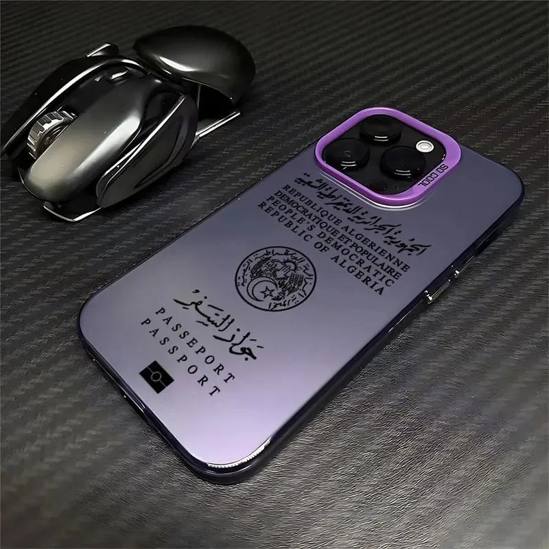 Чехол для телефона в виде паспорта Алжира для iPhone 16 14 Pro Max 15Plus 11 13 12 16e SE3 7 8 XS XR Конфетно-матовый чехол с надписью Противоударный чехол Coque
