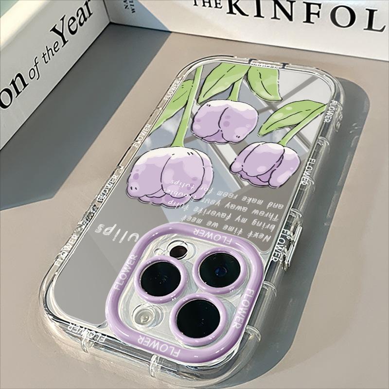 Puff Mirror Tulip for Apple 16 Promax Mobile Phone Case for IPhone 15 All Inclusive 14/13 Couple