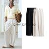 Spring and Summer Women's Clothing Pleated Decoration Loose Design One Button Diagonal Cloth High Waist Wide Leg Pants 1272861