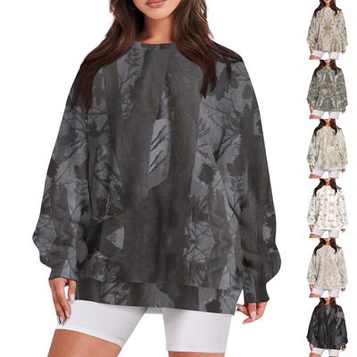 Женская повседневная модная винтажная толстовка с длинным рукавом и круглым вырезом с принтом, многослойный пуловер, топ