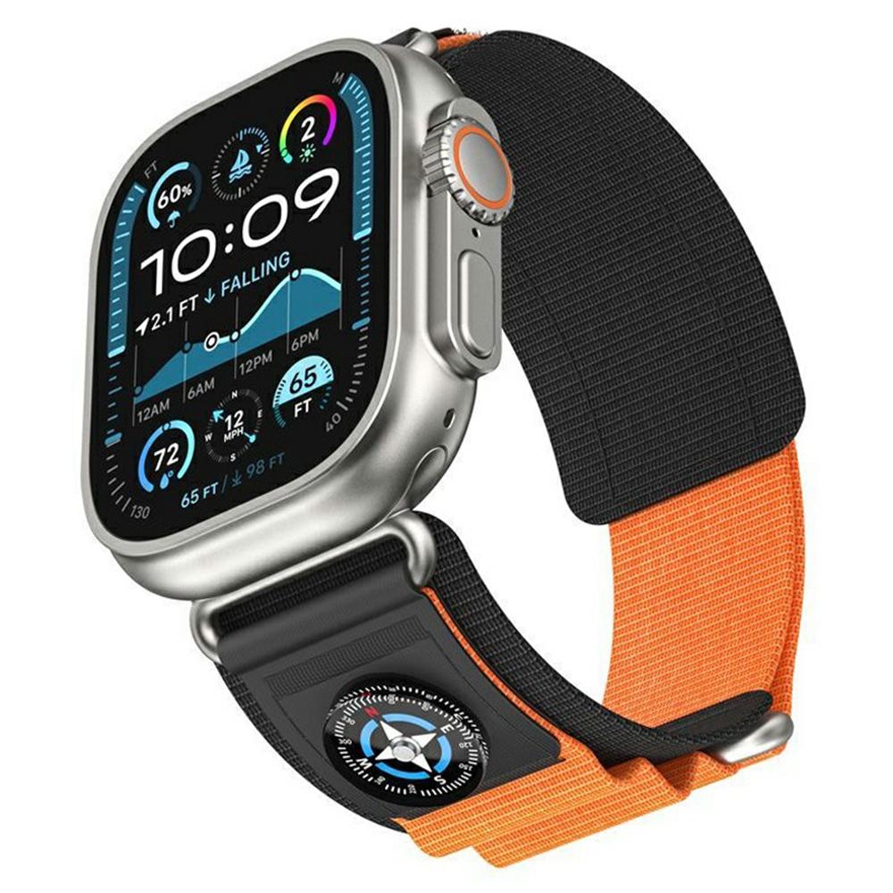 Nylon Band with Compass for Apple Watch Series 11 10 42mm / 9 8 7 41mm / SE3 SE2 SE 6 5 4 40mm / 3 2 1 38mm Adjustable Magic Tape Watch Strap