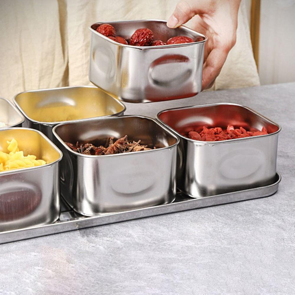 6/8 Grid Seasoning Storage Box Stainless Steel Dessert Ingredient Box Food Preparation Box  Hot Pot