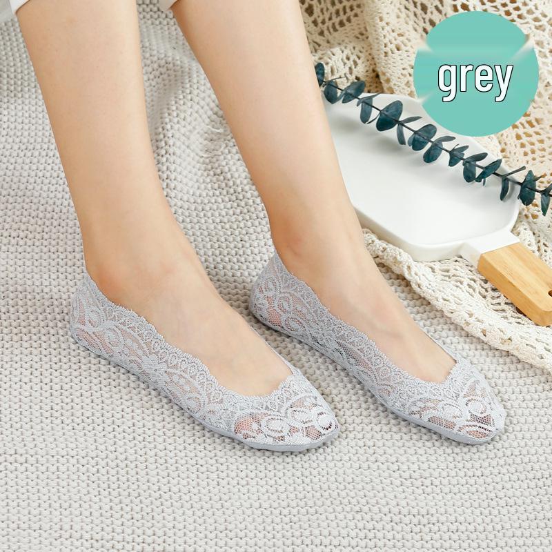 Женские короткие носки из кружева в японском стиле - Милые, Тонкие, Силиконовая Нескользящая Хлопковая Подошва, Весенне-Летние Невидимые Носки-Следки