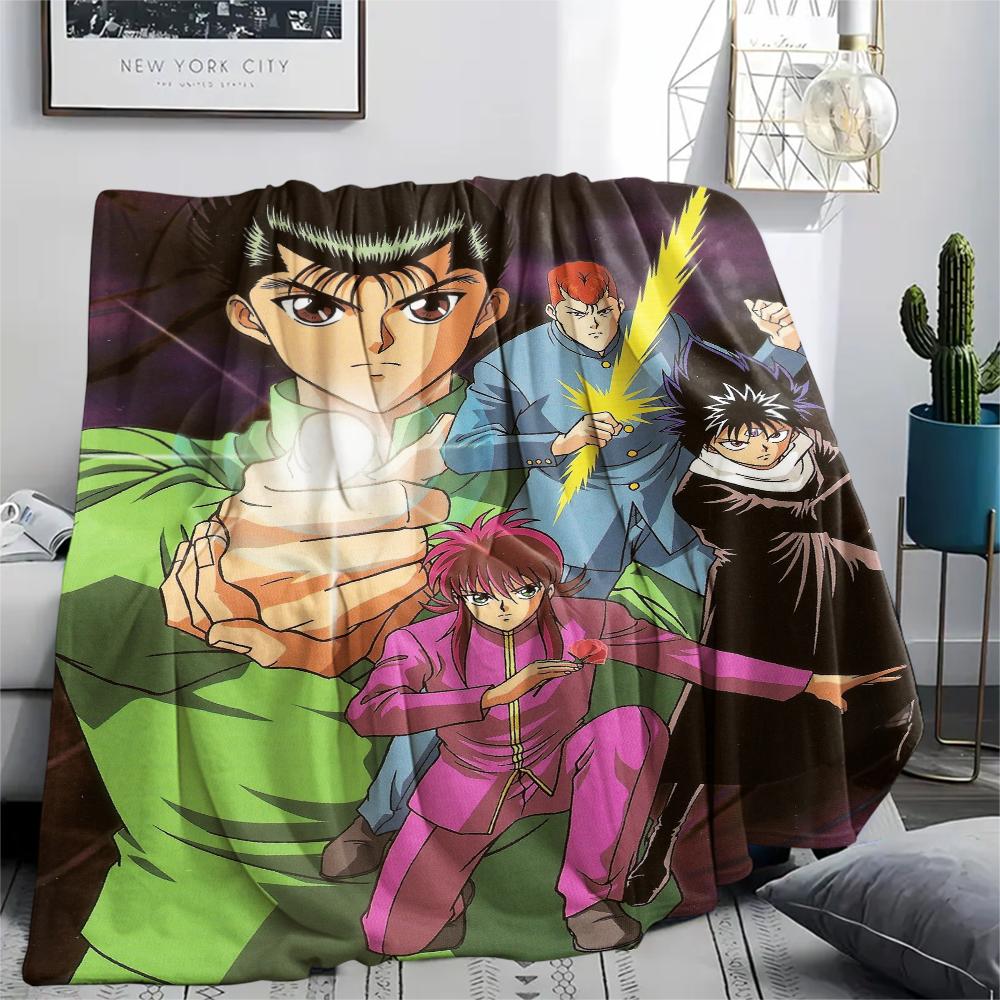 1Pc YuYu Hakusho Print Flannel Blanket, High quality Comfortable for All Seasons, Home Decor, Warmth and Comfort, Perfect for Christmas Gifts