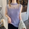 Летние вязаные блузки без рукавов, женские повседневные кружевные тонкие рубашки из ледяного шелка, женские модные однотонные женские топы, жилет 25379