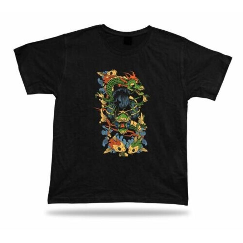 Giapponese Dragon Kabuki Maschera Koi Pesce T Shirt Design Cartoon Tee Regalo