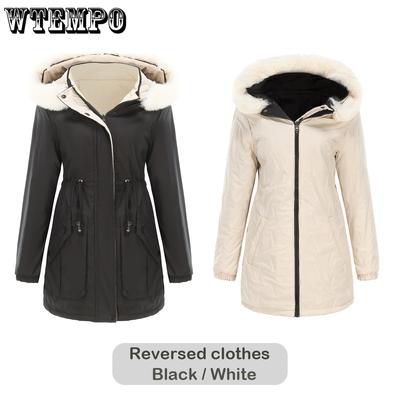 Ношение теплой хлопковой одежды с обеих сторон, осень и зима, съемные шапки, длинные рукава, застегивающиеся на молнию, толстые хлопковые куртки, меховые воротники для женщин