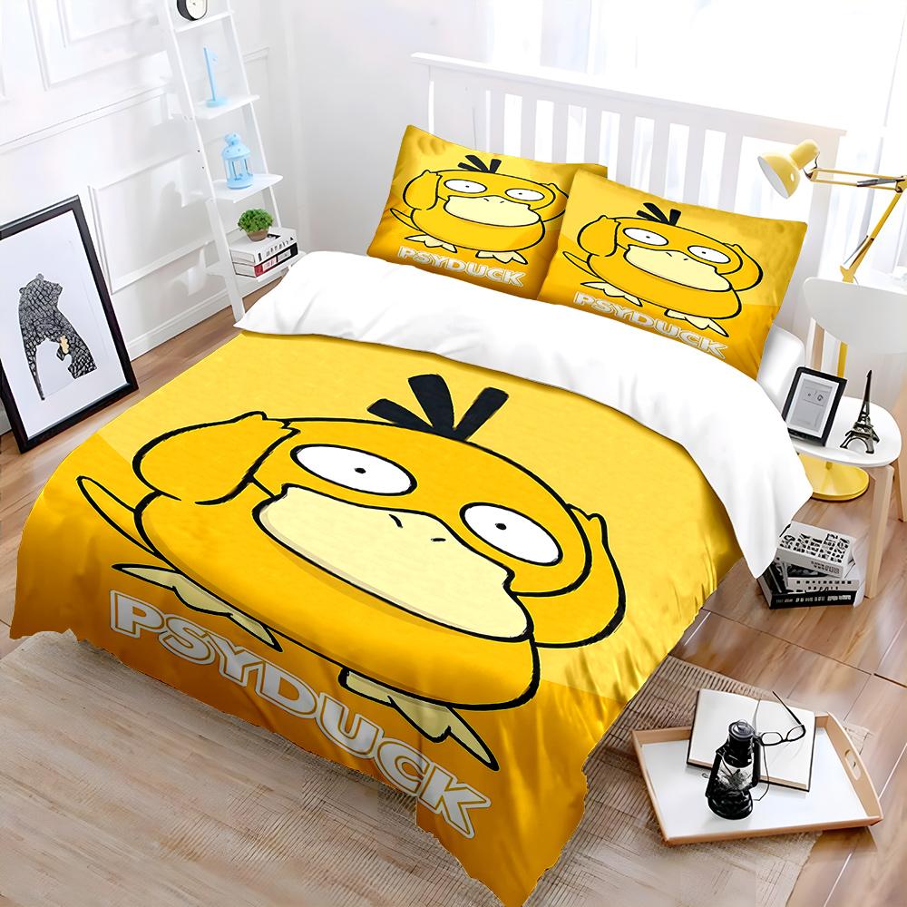 3D P0kem0n P-Psyduck Printed Bedding Set 3 Pieces Quilt Cover Pillowcase US Twin Adult Bed Cover Bedroom Bed Set Wonderful Gift
