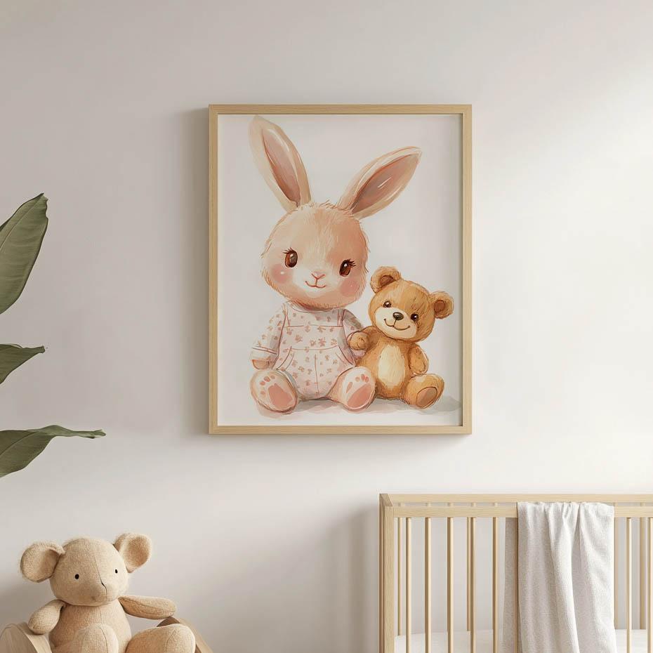 Plakat Uroczy Króliczek I Miś Plakat Uroczy Króliczek I Miś, 30X40 Cm, Rama Aluminiowa Czarna, Papier Matowy 230 Gsm
