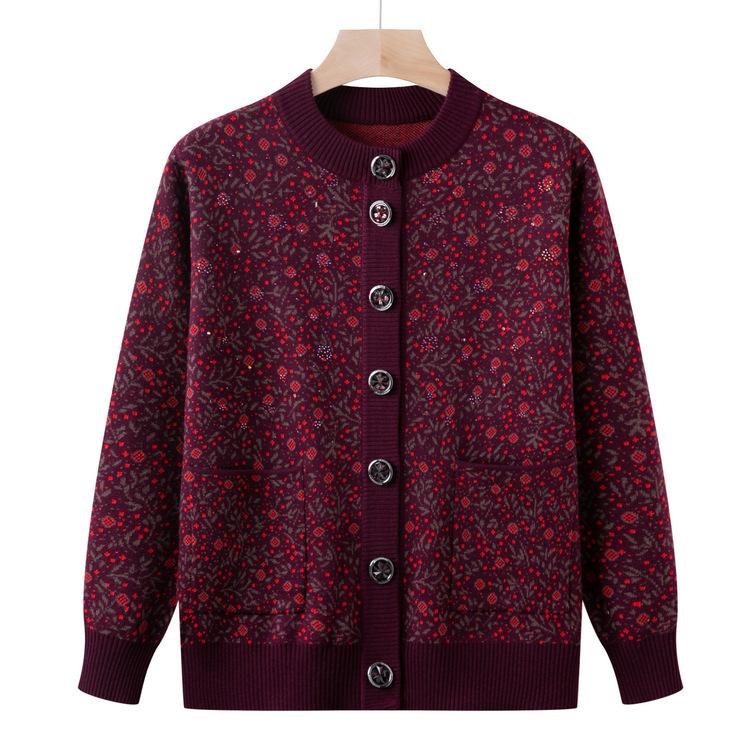 Autumn New Style Middle-aged Mothers Wear Sweater Jacket Fashion Mothers Wear Cardigan Sweater Grandma Wear Top