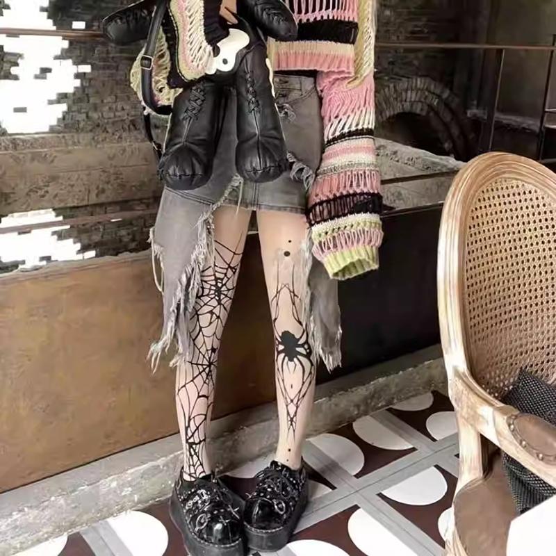 2024 Vintage Dark Gothic Fishnet Tights Stockings Women Alternative Sexy Spider Web Witch Pantyhose Y2K Girls Thin Socks