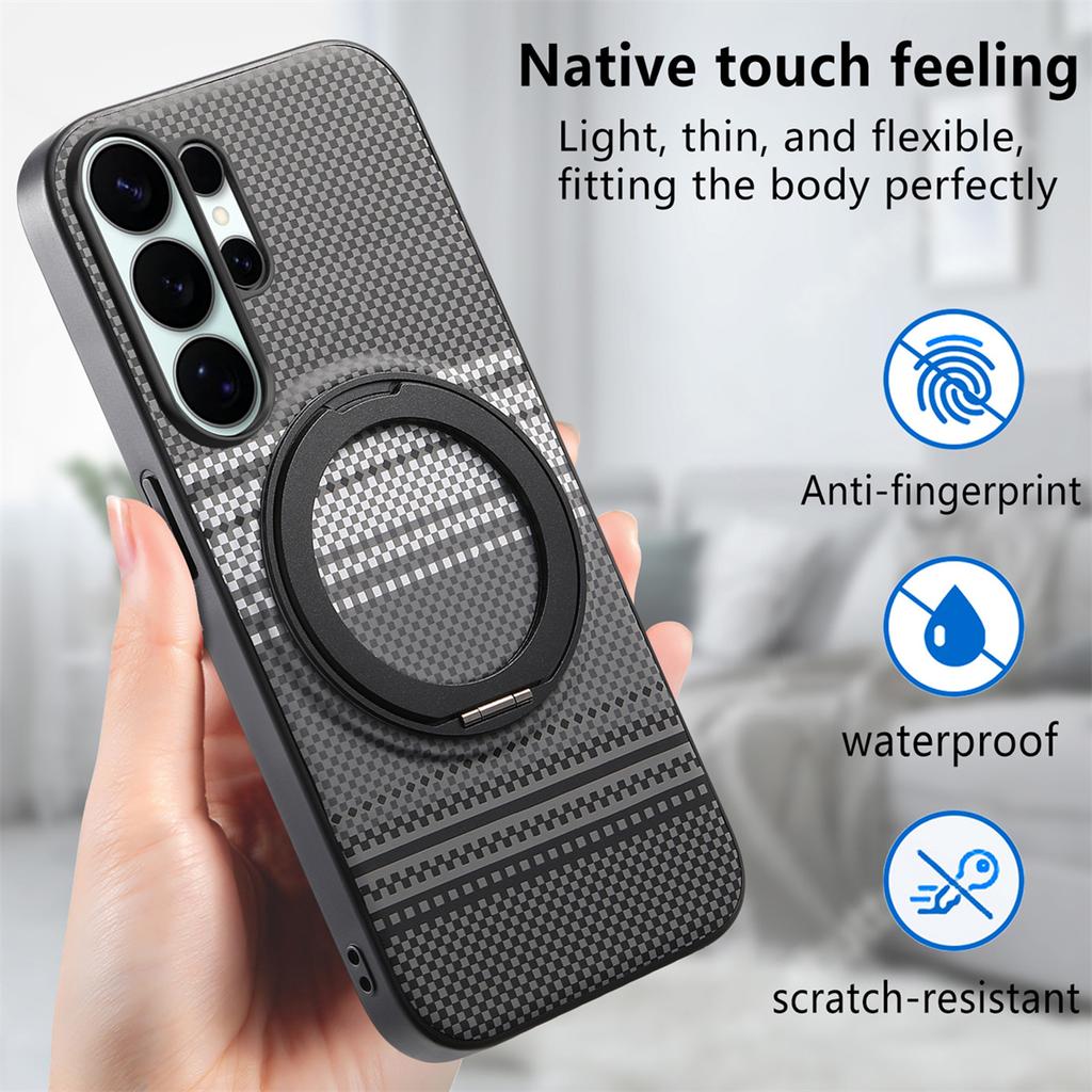 Чехол-держатель с магнитом и текстурой под карбон 360° вращения для Samsung S26 Ultra S25 S24 S23 Plus A57/37/17/07/56/36/26/16/55