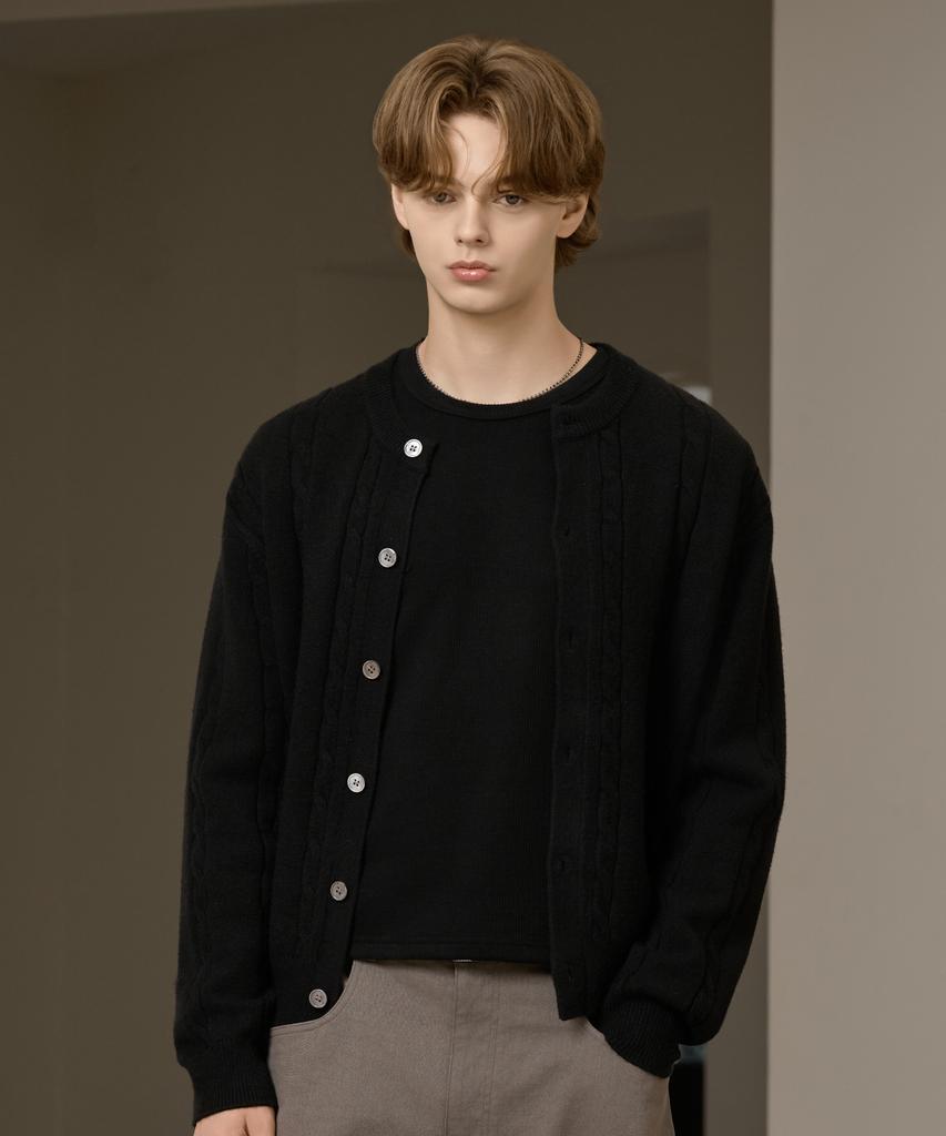 Hyoji Fw Стильный круглый короткий вязаный кардиган с рукавами-фонариками (3 цвета)