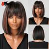 Black Straight Synthetic Hair Wigs with Bangs Short Bob Red Highlights Wigs for Women Daily Cosplay Natural Wig Heat Resistant