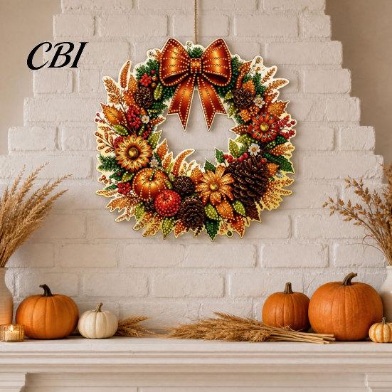 Unique Festive Hanging Decor Fall Pumpkin Sunflower Wreath Decor, Acrylic Hand Painted Holiday Decoration Window Ornament, Thanksgiving Halloween