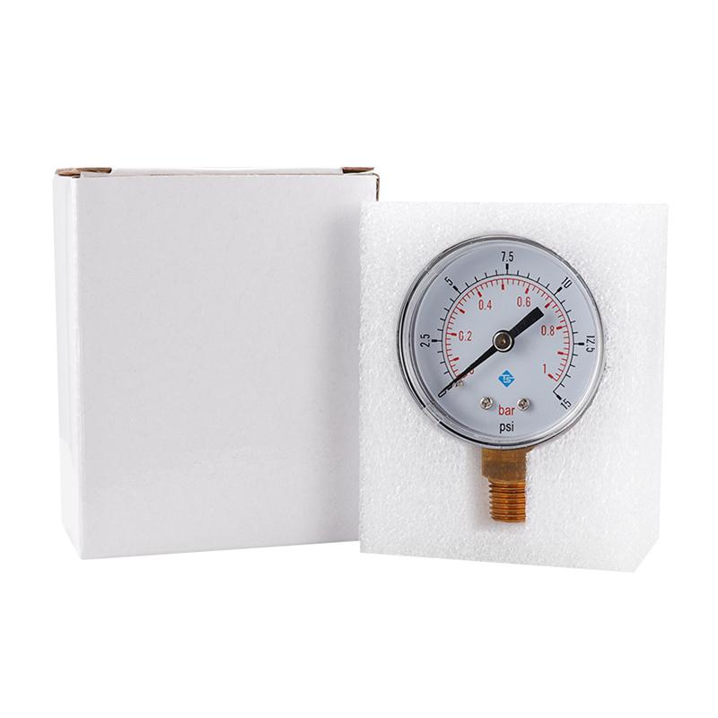 TS-50-15psi 0-15psi/0-1bar Dual Scale Water Pressure Dial 50mm Manometer Hydraulic Pressure Gauge for Fuel Oil/Air/Oil/Water