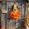 Illuminated Harvest Wreath Autumn Gnome Maple Leaf with LED Lights, Rustic Pointed Hat Halloween Home Decoration Door Hanging, Farmhouse Fall