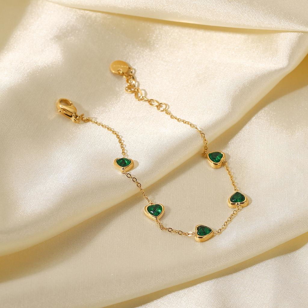 New Bracelet 14K Gold Heart-shaped Green Zircon Bracelet Titanium Steel Fashion Bracelet Jewelry for Women