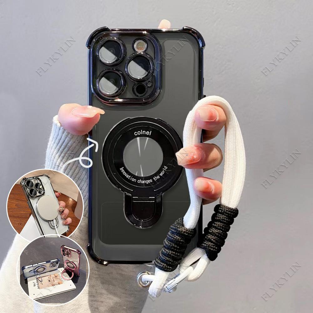 Shockproof Magnetic Bracket Phone Case For Xiaomi Redmi 14C 13 13C 12 12C 10 10 With Lanyard Soft Back Cover