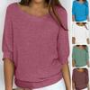 Women Tops Round Neck Sleeve Solid Color Fit Tee Shirt Loose Stretchy Knitting Blouse Breathable Tops
