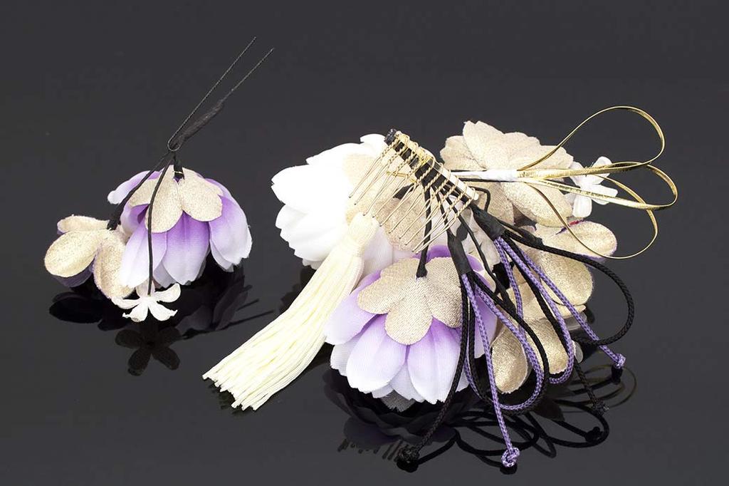 Волосы Выпускной Вишневый Японский Кисточка Сделано в Японии [SOUBIEN] Украшение, Церемония, Церемония, Набор из 2 предметов, Фиолетовый, Белый, Пион, Цветок,