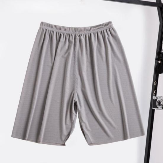 Mid-rise Elastic Waistband Pajama Shorts Ribbed Colorfast Breathable Wide Leg Men Ice Silk Pajama Pants Homewear