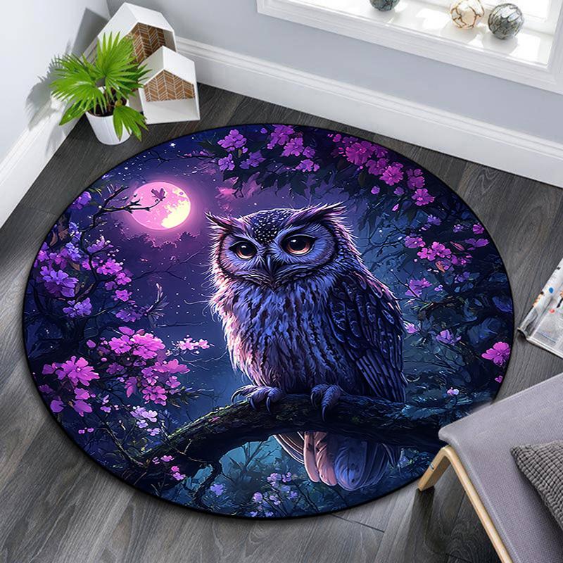 Night Owl Round Area Rug,Carpet Rug for Living Room Bedroom Sofa Playroom Decor,Non-slip Floor Mat