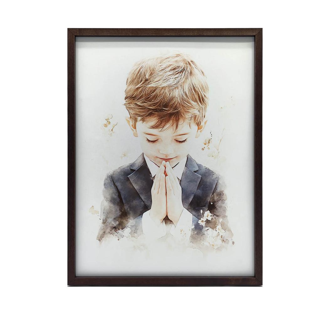 Pierwsza Komunia Święta - Modlący Się Chłopiec Pierwsza Komunia Święta - Modlący Się Chłopiec, 40X50 Cm, Rama Aluminiowa Złota, Papier Matowy 230 Gsm