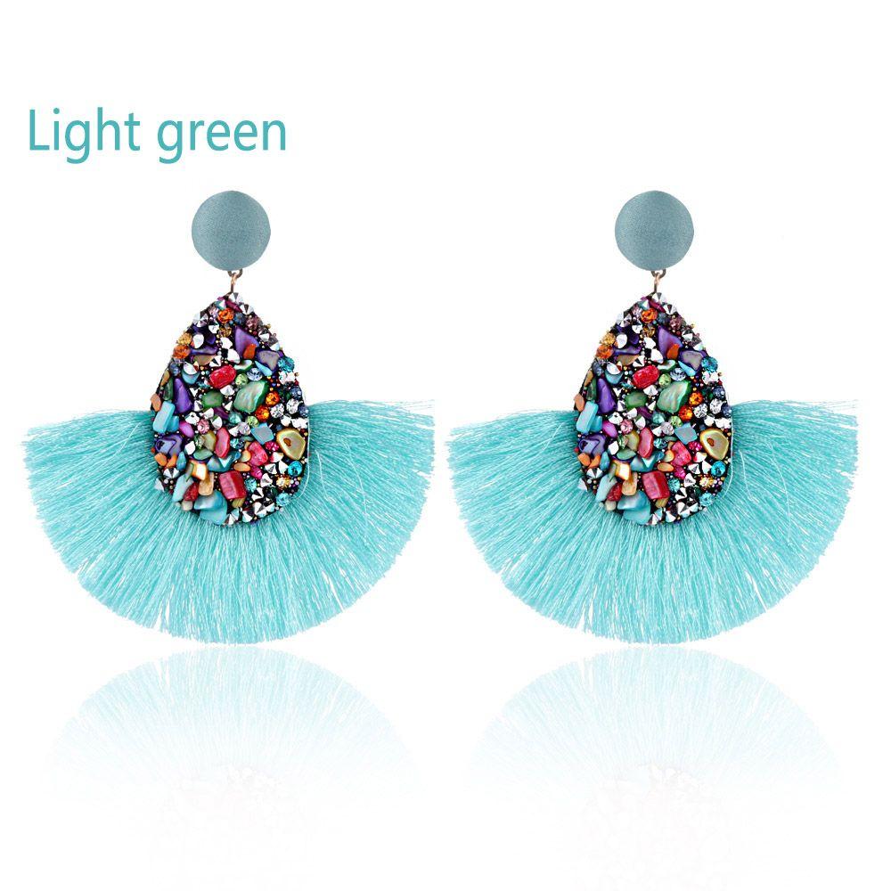 Women Colorful Charm Crystal Glitter Sequins  Dangle Tassel Earrings Fringe Drop Teardrop
