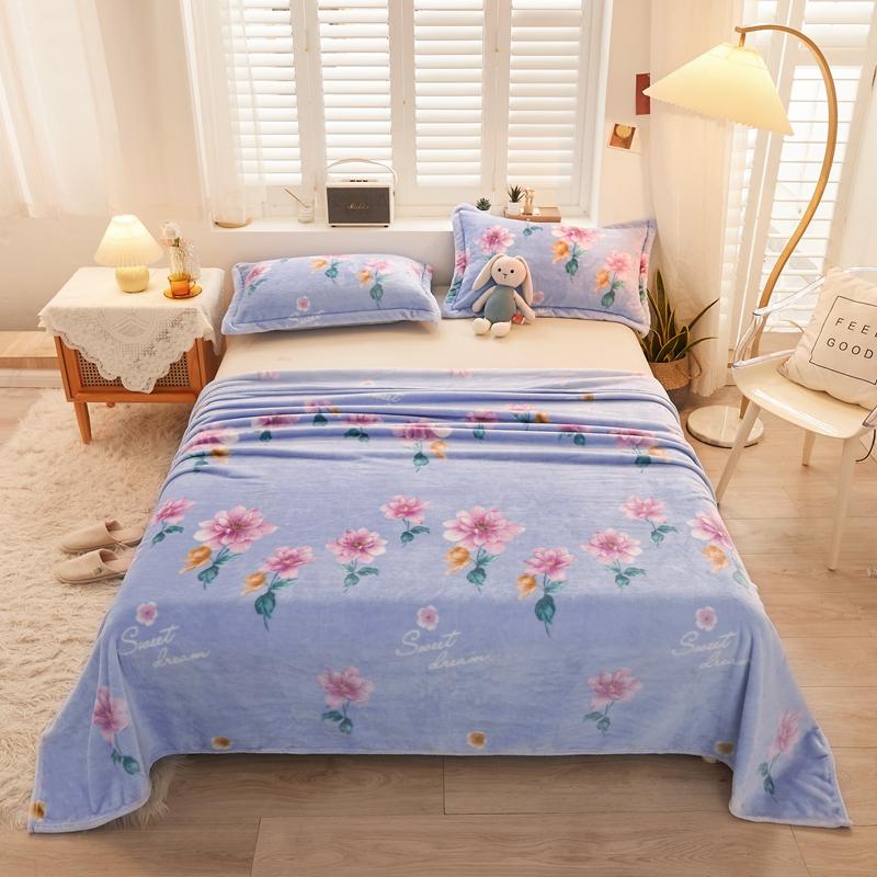 1pc Flannel Fleece Blanket for Beds Flower Printed Coral Fleece Blanket for Winter Warm Thow Blanket Single/Queen/King Plaids