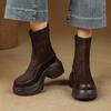 Корейская версия новых женских ботинок большого размера на среднем каблуке, замшевые ботинки на толстой подошве и средней подошве с задней молнией, однотонные с круглым носком осенние и