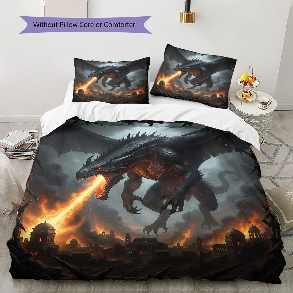 Theevildragon Pattern Bedding Quilt Set Quilt Cover Pillowcase Home Decoration Birthday Gift (1 * duvet cover + 2 * pillowcase, without core)