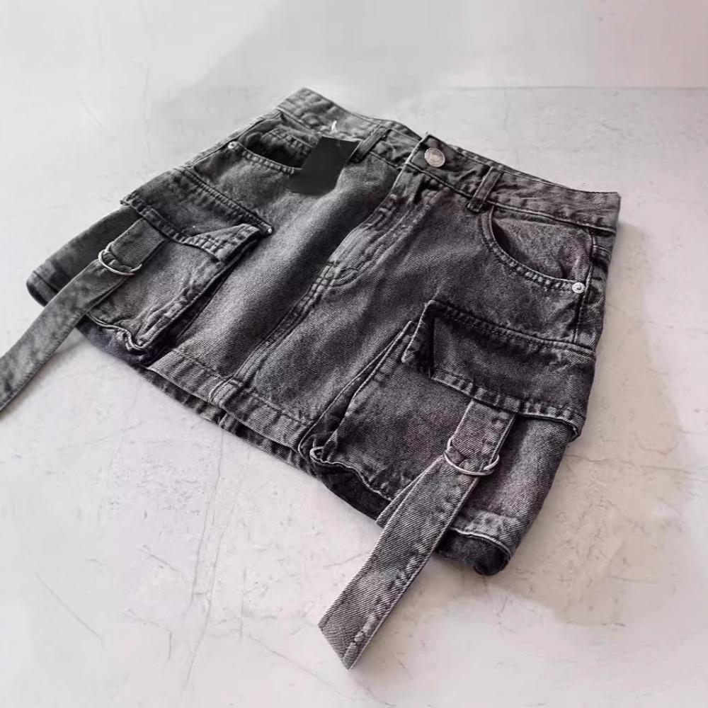 Юбка из денима Harajuku с несколькими карманами, винтажная готическая черная мини-юбка Y2k, модная женская повседневная универсальная сексуальная уличная одежда