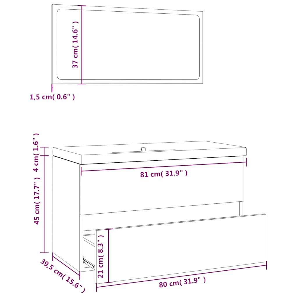 Bathroom Furniture Set Gray Sonoma Particleboard