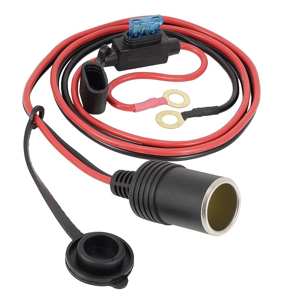 Cigarette Lighter Socket with 100 Cm Cable with 15A Fuse and 8.4 Mm Ring Terminals