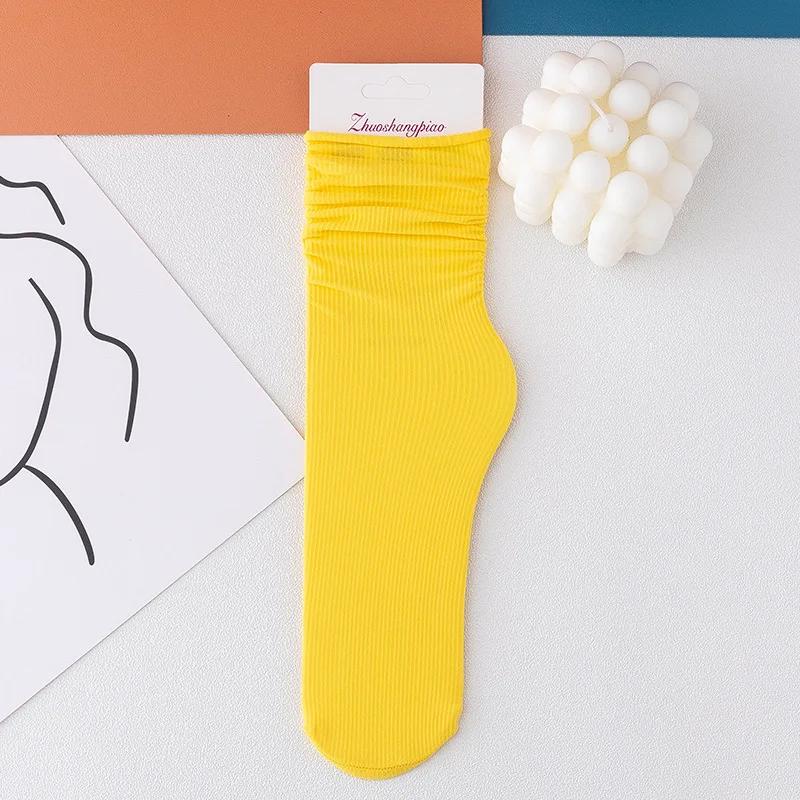 One Pairs Japanese Korean Women Ice Thin Loose Calf Tube Socks Summer Nylon Socks Fashion College Style Solid Color Socks