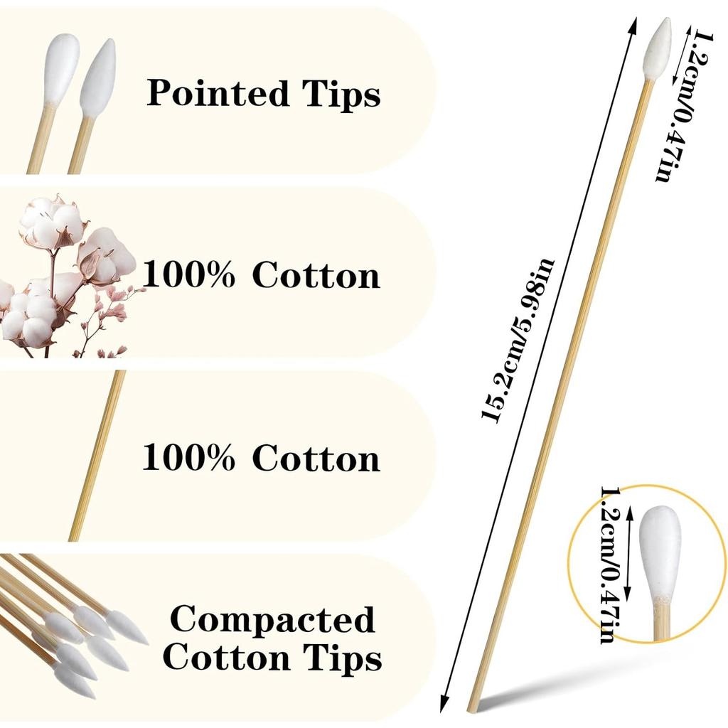 6-дюймовый заостренный и круглый длинный ватный тампон, высокоабсорбирующие аппликаторы с ватным наконечником, для нанесения макияжа на масляной основе и средства для снятия макияжа