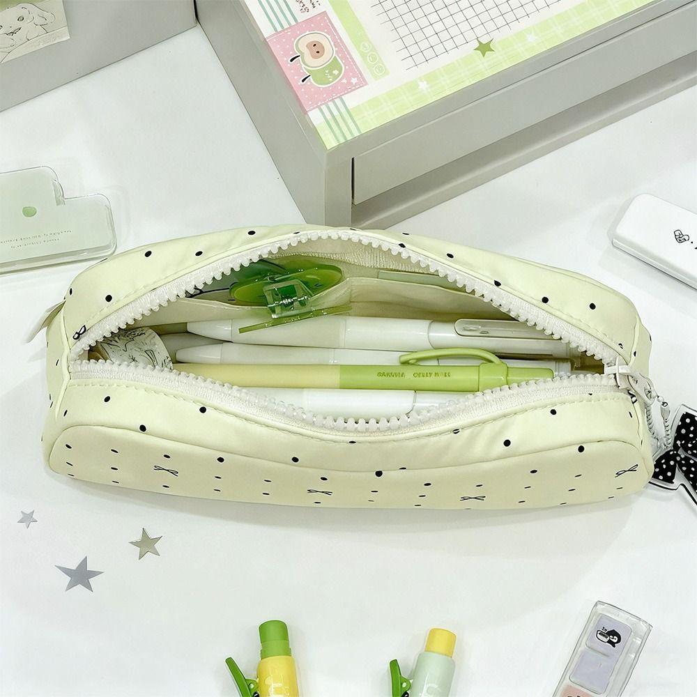 Large Capacity Pen Bag Polka Dot Bow Stationery Organizer INS Pencil Case Students
