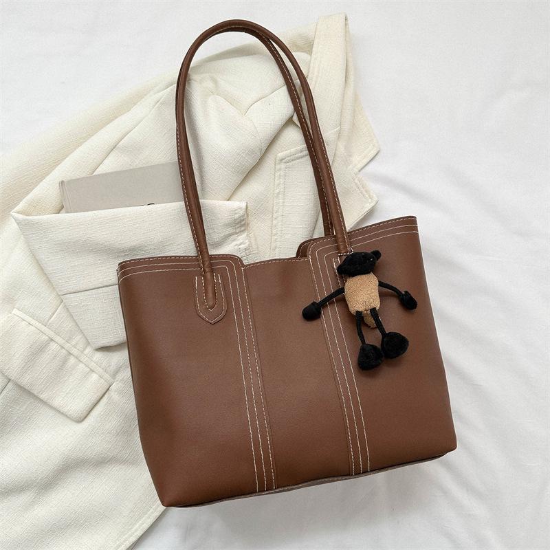 Korean Style Minimalist Bucket Bag Women Faux Leather Tote Shoulder Handbag Large Capacity Commuter Purse