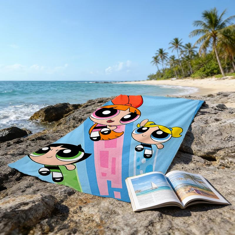 1pc Powerpuff6 Beach Towel, Beach and Seaside Swimming Pool Equipment, Fashion Pattern, Rectangular, Travel Essentials