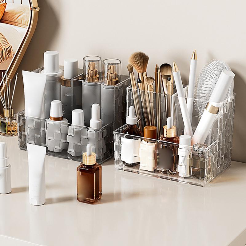 Clear Pet Makeup Brush Holder Desk Cosmetic Stationery Organizer Lipstick Storage Box Nail Polish Display Stand Rack Case
