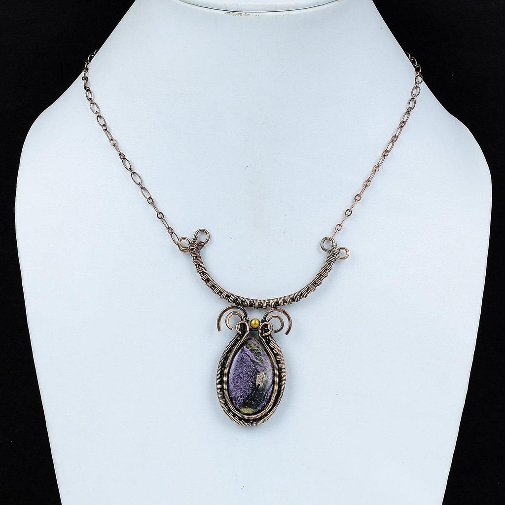 Пурпуритовое ожерелье, медная проволока, обернутая драгоценным камнем, ожерелье, изысканные ювелирные изделия ручной работы, регулируемое ожерелье, медная проволока, ювелирное изделие, подарок для женщин